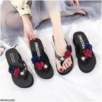 MCN22259 韓版新款花朵防滑坡跟厚底夾腳涼拖鞋