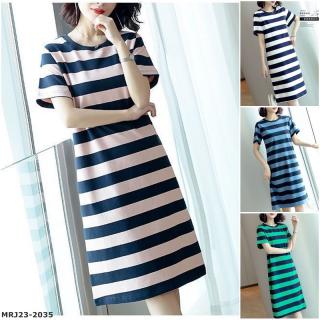 MRJ23-2035 夏季新款寬鬆顯瘦條紋短袖連衣裙