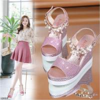 MCN12532 韓版時尚珍珠水鑽坡跟涼鞋