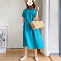 (現貨)M43-7998 夏季大碼純色短袖連衣裙