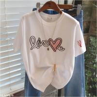 M16-9793 夏季愛心刺繡圖案短袖T恤