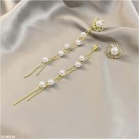 M35-85119 韓版925銀針山茶花朵珍珠流蘇耳環