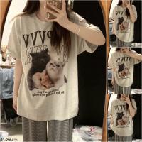 M03-2964 夏季大碼純棉貓咪印花短袖T恤