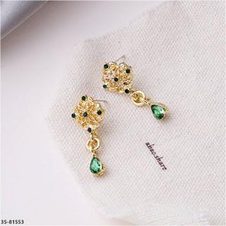 M35-81553 韓版925銀針祖母綠水滴寶石耳環