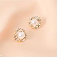 MCER0019 韓版小香風珍珠鑲鑽銀針耳環