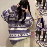 M00-91902 秋冬紫色條紋針織毛衣